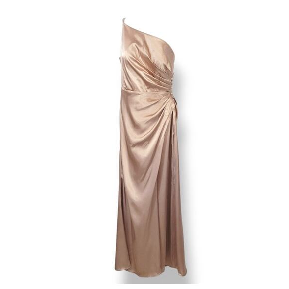 Galina Signature Charmeuse Draped One-Shoulder Dress in Sand 4 Bridesmaid Ball - Picture 4 of 13